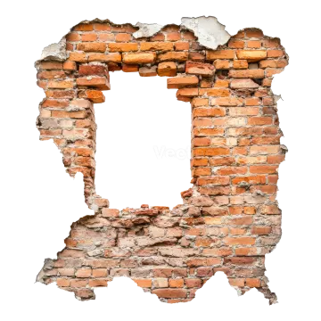 an old brick wall with a hole in the middle