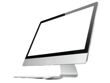 a computer with a white screen on it
