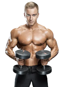 a man holding two dumbs in his hands
