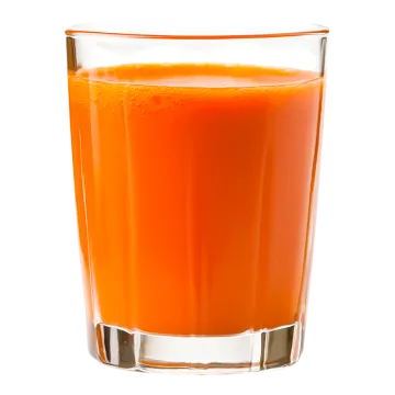 a glass of orange juice on a white background
