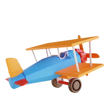 a blue and orange toy plane on a white background