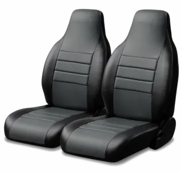 a pair of black leather seat covers