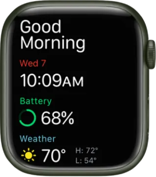 an apple watch with a clock on the screen