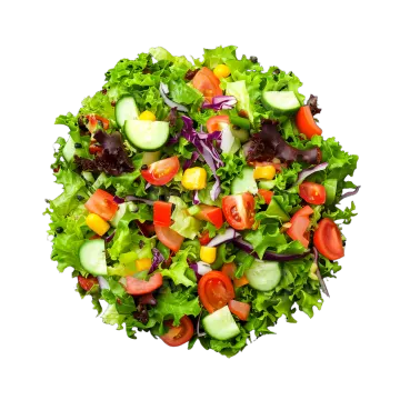 a black plate with a salad on it