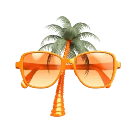 a pair of sunglasses with palm trees in the background