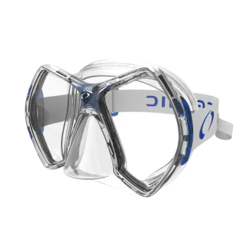 a pair of scuba goggles with clear lenses
