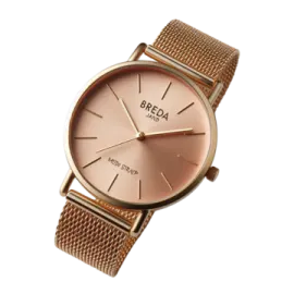 a rose gold watch on a white background