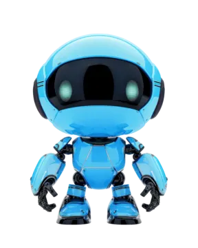 a blue robot with glowing eyes