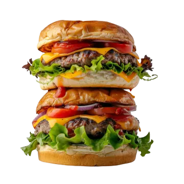 three cheeseburgs stacked on top of each other one