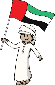 a cartoon character holding the uae flag