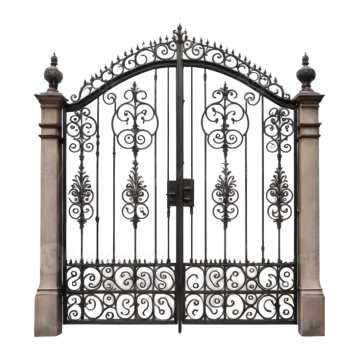 a wrought iron gate on a white background
