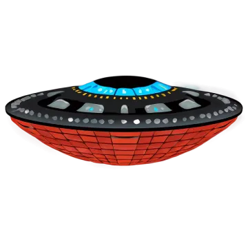 a red and black ufo ship with blue lights