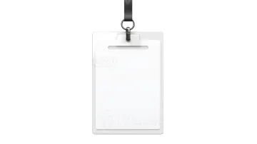 a blank white identification card with a black handle