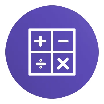 a purple circle with an image of two squares and a cross