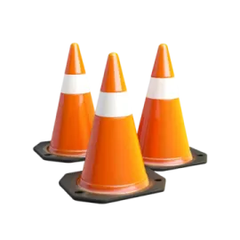 three orange traffic cones on a white background