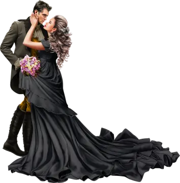 a bride and groom kissing in front of a white background