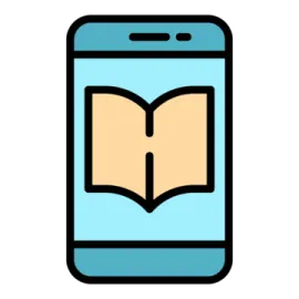 a smartphone with an open book on the screen