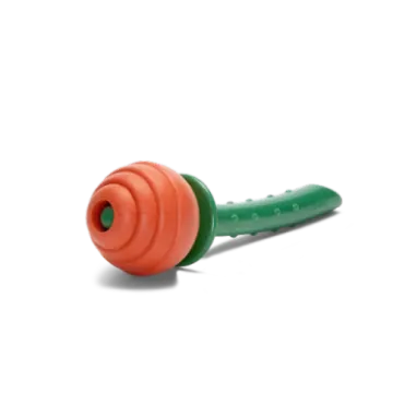 a green and orange ear plug with a white background