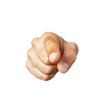 a man's hand pointing at the camera
