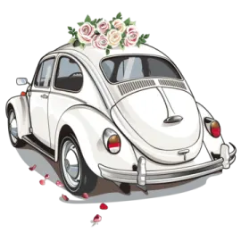 a white car with flowers on the hood
