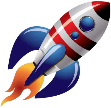 a rocket with a red, white and blue tail