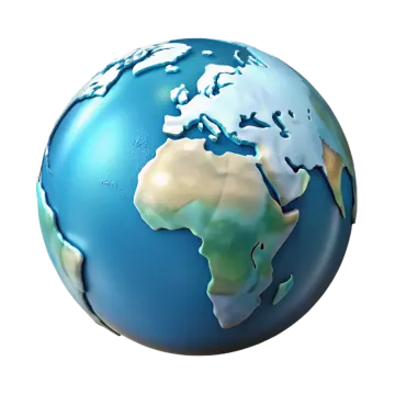 a blue and white globe on a white background