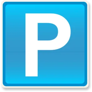 a blue parking sign with the letter p