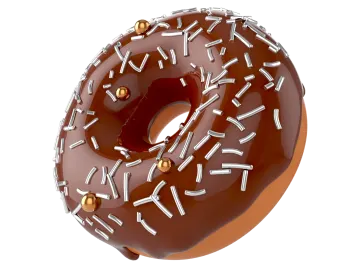 a chocolate donut with sprins on a white background