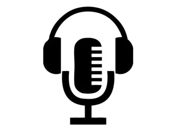 a black and white image of a microphone with headphones