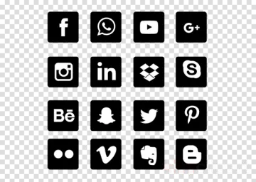a set of black and white social icons on a transparent background
