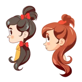 two cartoon girls with ponytails and bows