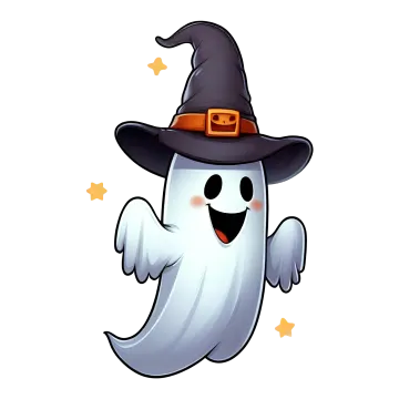 a cartoon ghost with a witch hat