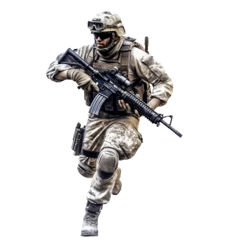a soldier running with his rifle