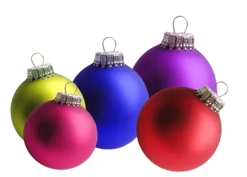 three colorful christmas ornaments on a white background