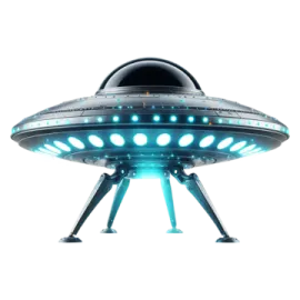 an alien spaceship flying over a white background