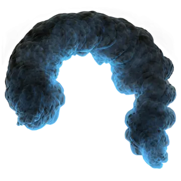 a blue smoke ring on a white background