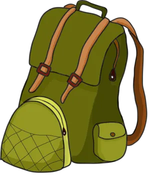 a green backpack with brown straps