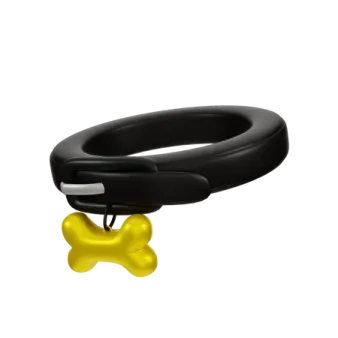 a black ring with a yellow dog bone on it