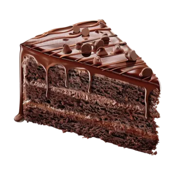 a piece of chocolate cake on a white background