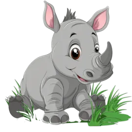 a cartoon rhino sitting in the grass