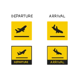 A yellow sign with the words departure, and departure