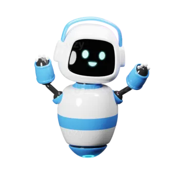 a cute little robot in a blue and white suit