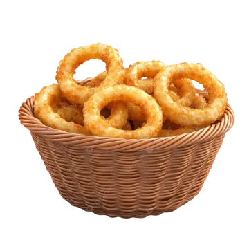 a basket filled with fried onion rings