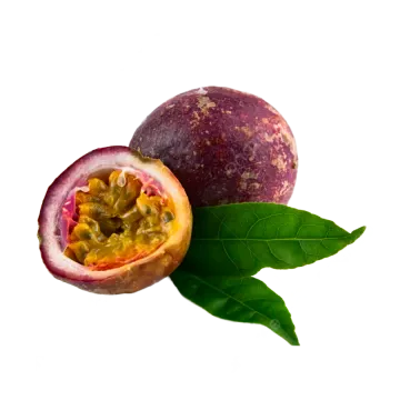 a passion fruit cut in half on a white background