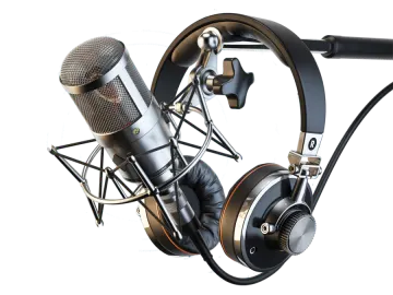 a microphone and headphones on a white background