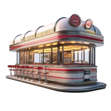 an old diner with red and white stripes