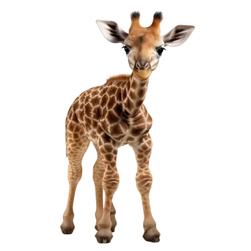 a close up of a gife standing on a white surface