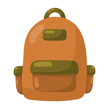 a brown backpack with green straps