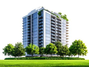 a building with trees in front of it