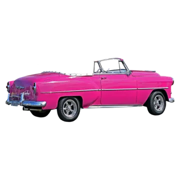a pink classic car on a white background